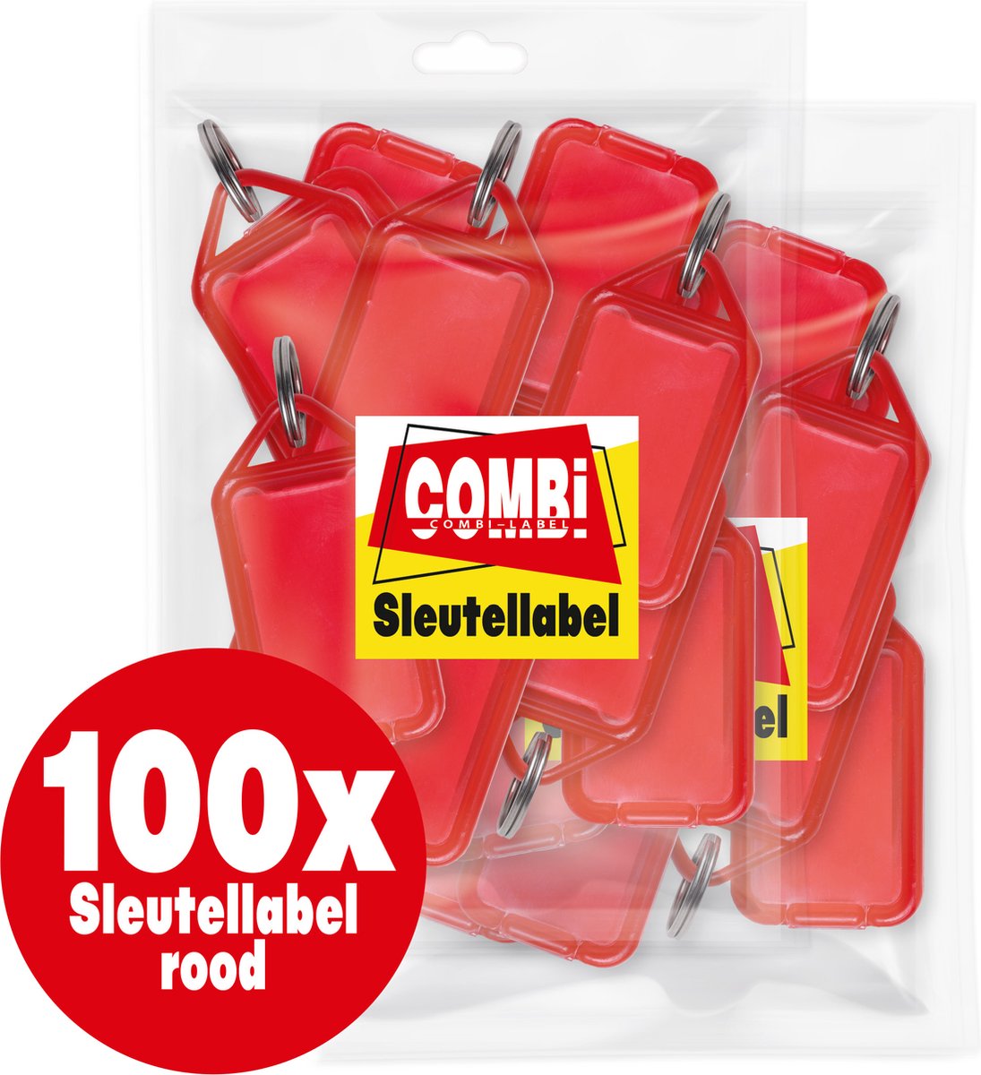 Combi-Label openklapbare Sleutellabels rood met inlay - Sleutelhanger - Naamlabel – openklapbaar 100 stuks