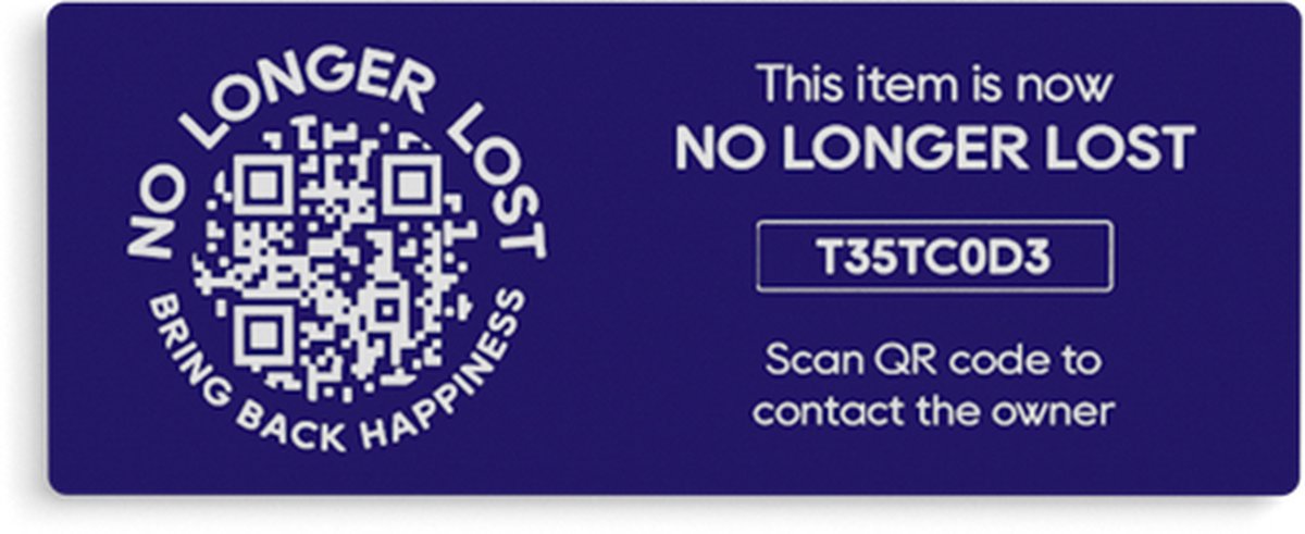 NoLongerLost - Stickers (x2) - Slimme Sticker groot rechthoekig (6.5 cm x 2.5 cm) - Donkerblauw - Unieke QR code - Tracking