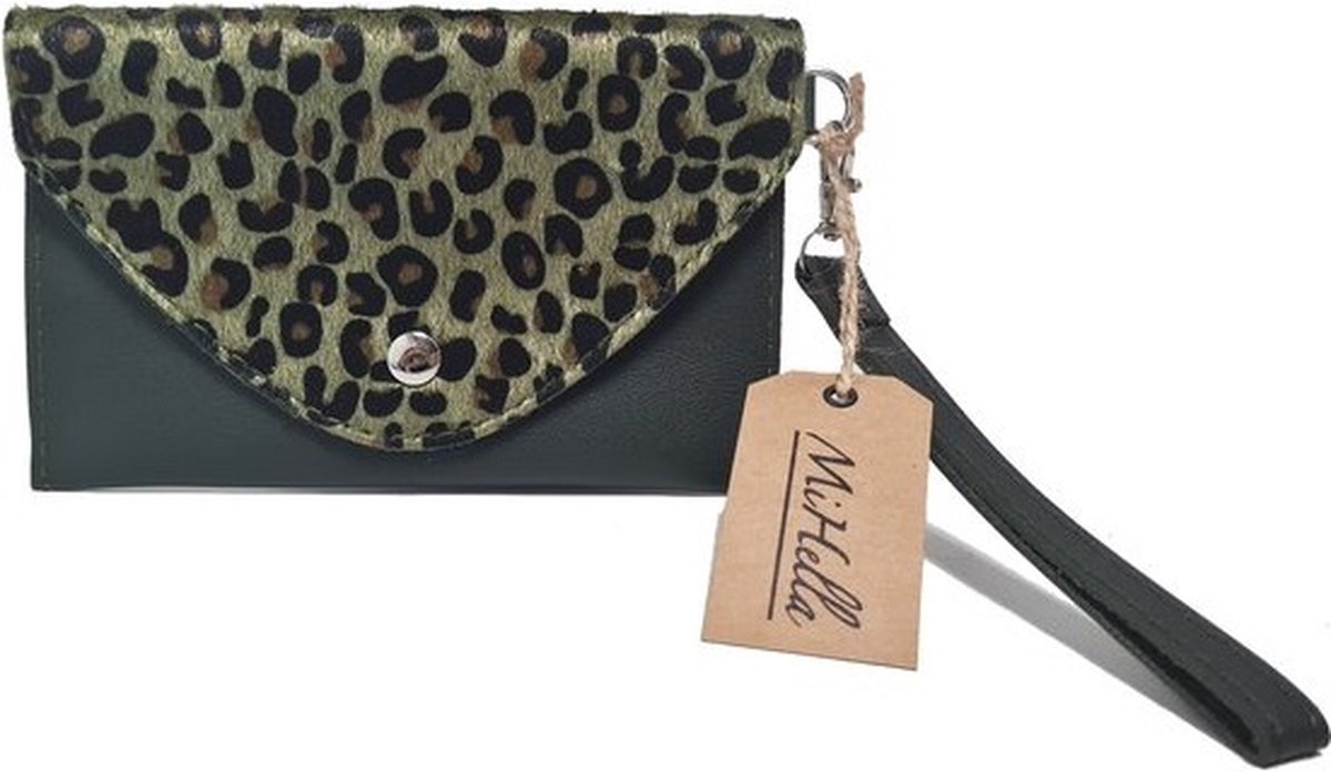 Mihella - Groene Dames Clutch - Slangenprint - Skyleer - Met Gratis Lippenstift - Maat: 17 x 11 cm - Geef Cadeau