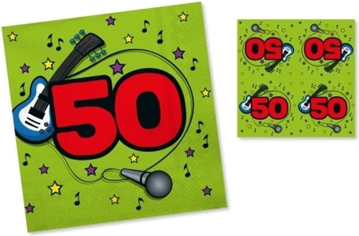 80x Servetten 50 jaar groen/rood 33 x 33 cm ? Feest tafeldecoratie servetjes - Verjaardag thema papieren tafeldecoraties
