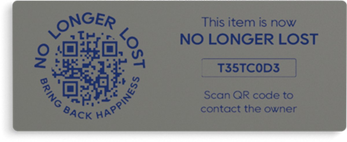 NoLongerLost - Koffer Stickers (x2) - Slimme Sticker groot rechthoekig (6.5 cm x 2.5 cm) - Licht grijs - Unieke QR code - Tracking