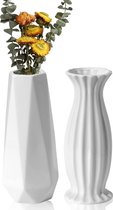 Vazen porselein, vaas voor pampasgras, 21 cm hoogte keramische vazen, witte moderne vaas, vazen, tafeldecoratie, vazen, wit, vazenset, keramische vaas voor bloemendecoratie, moderne vazen voor
