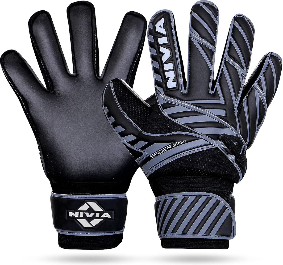 Nivia Ditmar Spider Goalkeeper Gloves for Mens & Womens (Black, Size-L) Material-Rubber | Comfortable Fit | ‎Extra Grip | Football Gloves