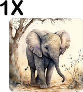 BWK Stevige Placemat - Getekende Schattige Baby Olifant naast een Boom - Set van 1 Placemats - 40x40 cm - 1 mm dik Polystyreen - Afneembaar