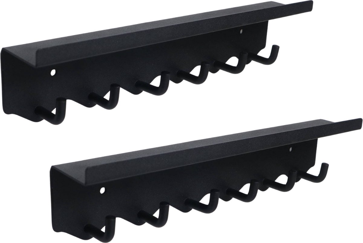 Homeson Sleutelrekje - Sleutelrek - 6 Hangers - Sleutelrek Zwart - Sleutelkastje - Sleutelkast - Makkelijk Op Te Hangen - Sleutelrekje Modern - Zonder Boren - 2x - Open Zijde