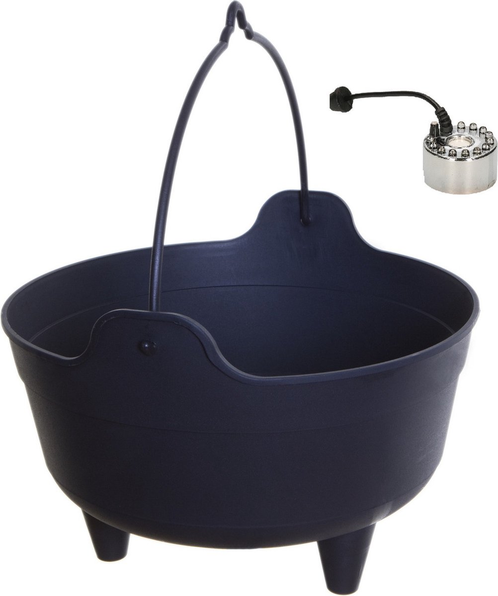 Heksenketel/kookpot met mistmaker - zwart - 9 liter - kunststof - D35 x 25 cm