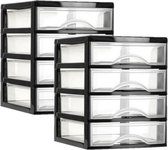 Plasticforte Ladeblokje/bureau organizer 2x lades - zwart/transparant - L18 x B21 x H23 cm - plastic