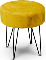 Unique Living - velvet kruk Davy - oker geel - metaal/stof - D35 x H40 cm