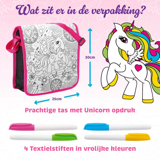 Maak je eigen unieke Unicorn tas - Knutselen met dit magische hobbypakket van Grafix | Geschikt voor meisjes vanaf 6 jaar | Unicorn speelgoed en knutselen in één! | Kleur je eigen tas - Grafix