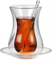 Turkse Theeglazen dubbelwandige glas geïsoleerde thermische koffie mok theekopje Turkse theekopje glazen beker - Set van 2