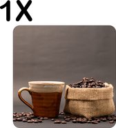 BWK Luxe Placemat - Koffie met Koffiebonen Zakje - Set van 1 Placemats - 50x50 cm - 2 mm dik Vinyl - Anti Slip - Afneembaar