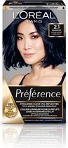 3x L'Oréal Préférence Permanente Haarkleuring 2.1 Blauw Zwart