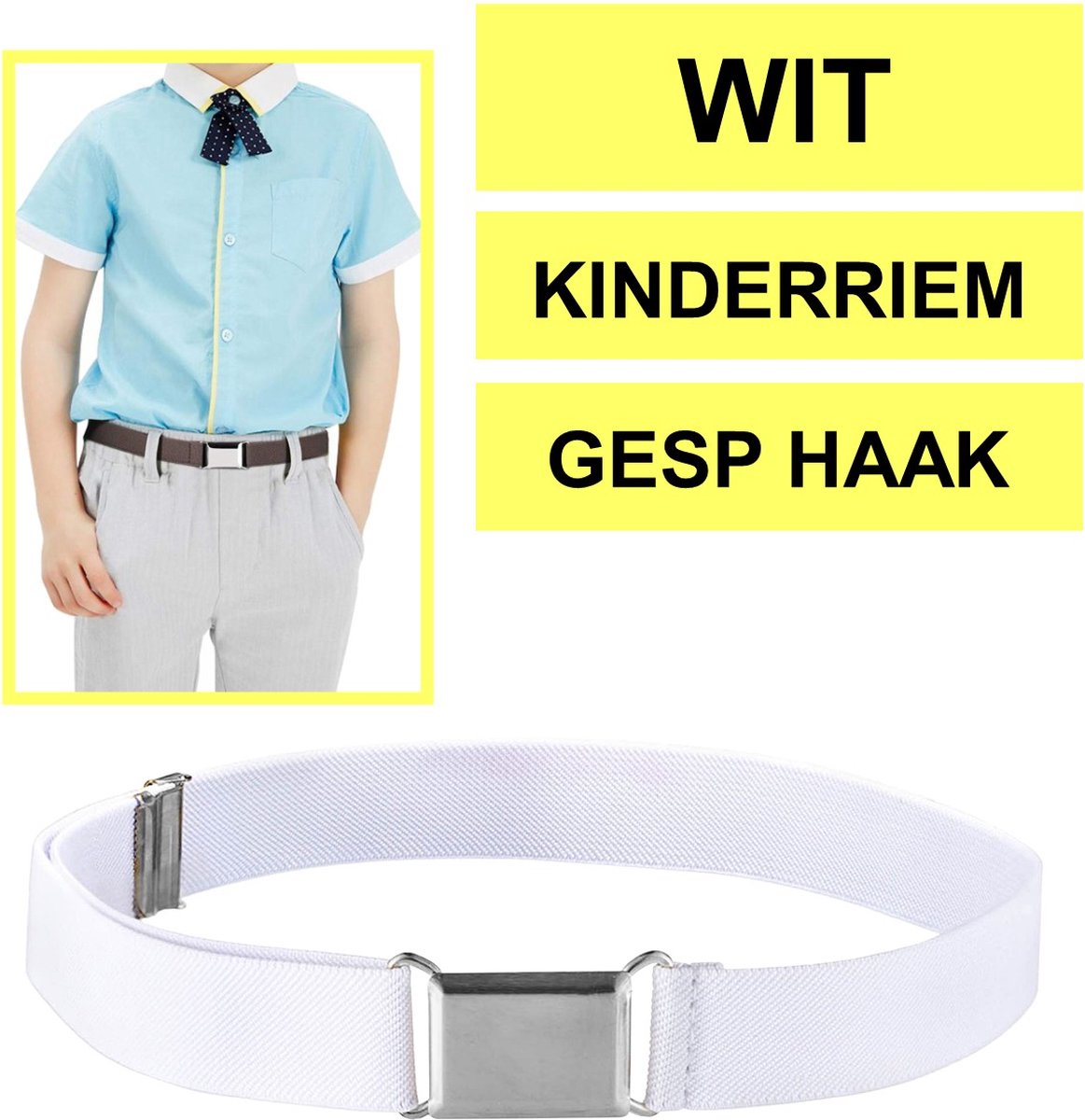 Fako Fashion® - Kinderriem Elastisch Gesp - Elastische Riem Voor Kinderen - Rekbare Riem - Broekriem - Stretch Riem - Wit