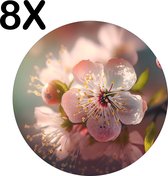 BWK Luxe Ronde Placemat - Roze Kersen Bloesem in de Lente - Set van 8 Placemats - 40x40 cm - 2 mm dik Vinyl - Anti Slip - Afneembaar