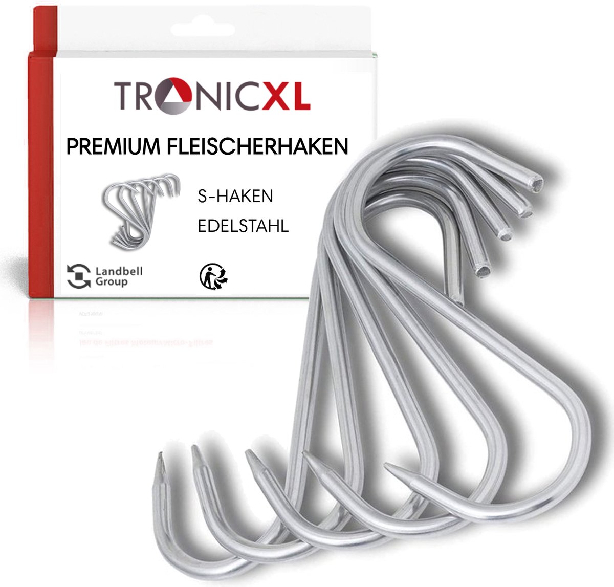 TronicXL 10 stuks slagerhaak Premium S-haken - roestvrij staal - 60 mm x 3 mm - vleeshaak, rookhaak en meer (10 stuks)