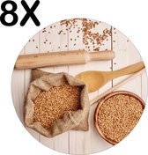 BWK Luxe Ronde Placemat - Natuurlijke Ingredienten met Houten Keukengerei - Set van 8 Placemats - 50x50 cm - 2 mm dik Vinyl - Anti Slip - Afneembaar
