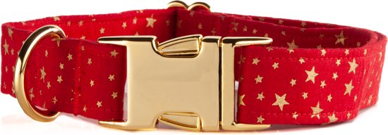 Awesome Paws halsband hond - Honden Halsband rood met sterretjes - Handmade - sterren - Maat S