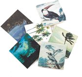 Setje onderzetters - meesterwerken van vogels en tropische palmbomen - 6 stuks - kerst cadeau tip