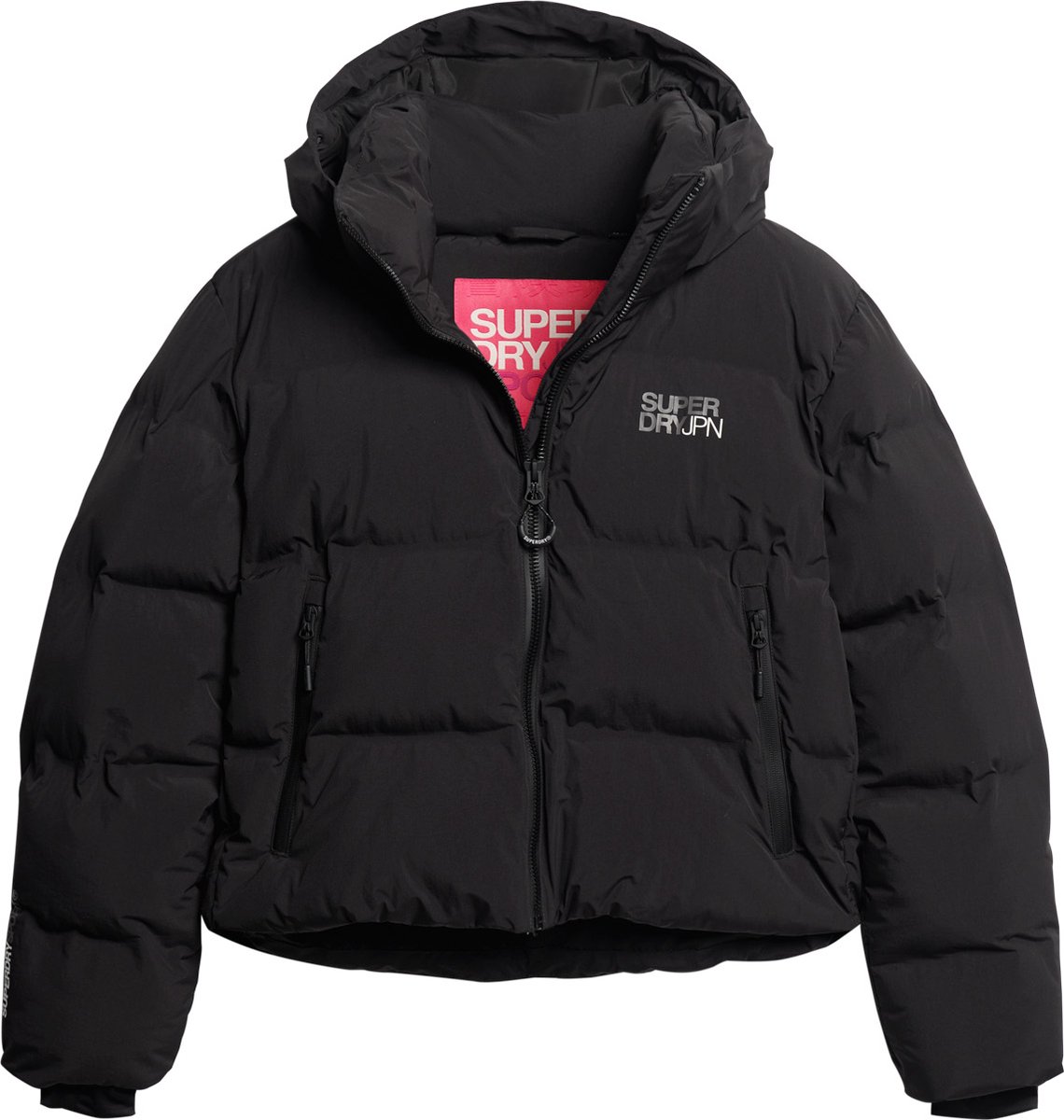 Superdry Hooded Boxy Puffer Jacket Dames Jas Zwart