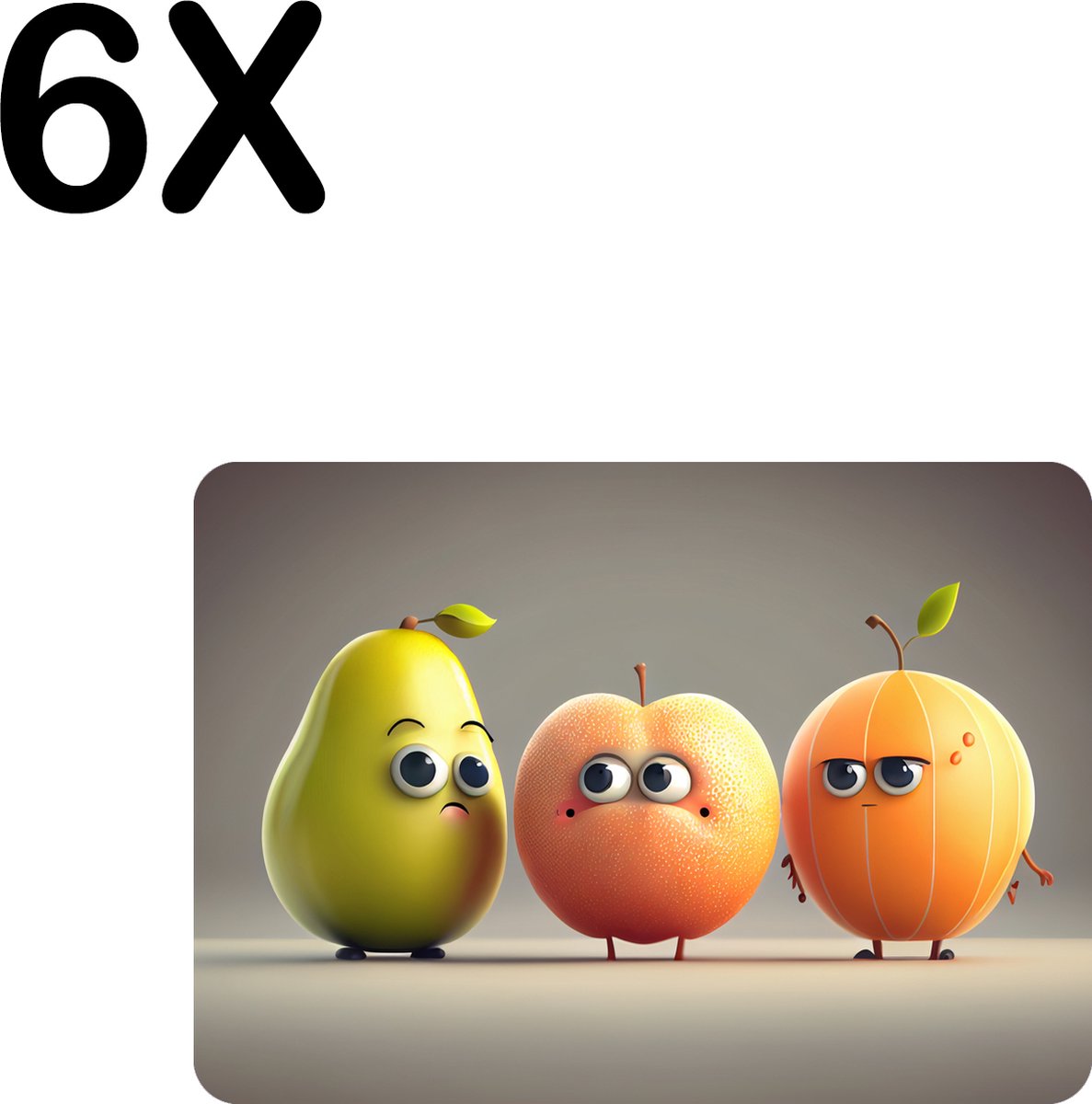 BWK Stevige Placemat - Lopend Fruit met Ogen - Set van 6 Placemats - 35x25 cm - 1 mm dik Polystyreen - Afneembaar