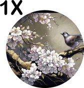 BWK Luxe Ronde Placemat - Chinese Kunst met Vogel en Kersenboom - Set van 1 Placemats - 50x50 cm - 2 mm dik Vinyl - Anti Slip - Afneembaar