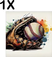 BWK Textiele Placemat - Getekende Honkbal Handschoen - Set van 1 Placemats - 40x40 cm - Polyester Stof - Afneembaar