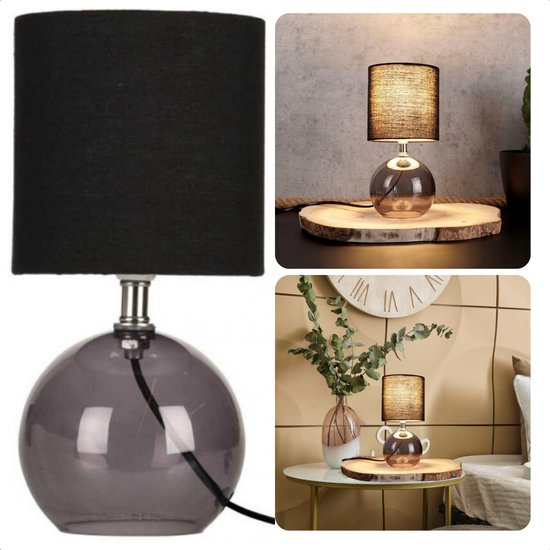 Cheqo® Tafellamp met Zwarte Lampenkap - 24cm - Zwart - Glazen Basis - Nachtkastje  Lamp... | bol