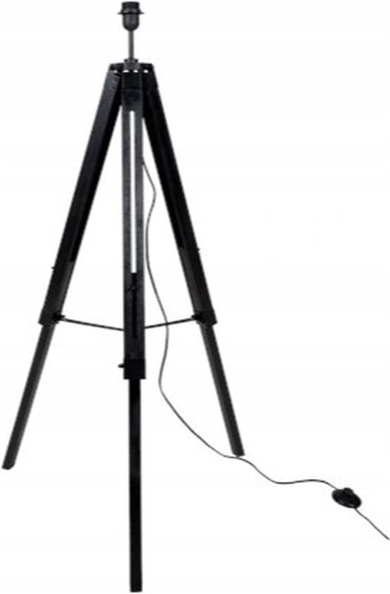 Verstelbare 3-Poot Vloerlamp Zwart - zonder kap - Verstelbare hoogte 85 tot 126 cm - Konimpex bv