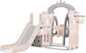 Merax 5 in 1 Speelgoedtoestel - Kinderspeelgoed - Speeltoestel voor Kinderen - Glijbaan - Schommel - Klimmen - Roze