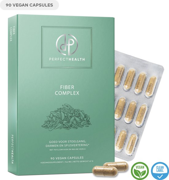 Perfect Health - Psylliumvezels Capsules 1500mg - 90 Stuks - Fiber Probiotica voor darm en stoelgang - Hoge Dosering - Vegan