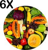 BWK Flexibele Ronde Placemat - Gezonde Groentes en Fruit - Set van 6 Placemats - 40x40 cm - PVC Doek - Afneembaar