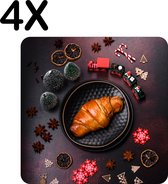 BWK Luxe Placemat - Feestelijk Kerst Ontbijt - Set van 4 Placemats - 50x50 cm - 2 mm dik Vinyl - Anti Slip - Afneembaar