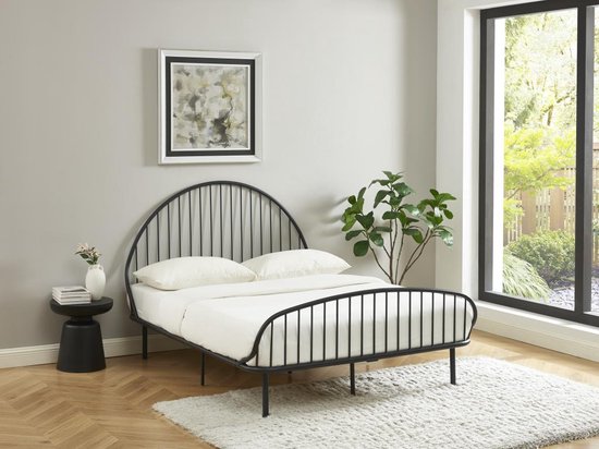 Bed 140 x 190 cm - Metaal - Zwart - ISELIA L 147 cm x H 117.5 cm x D 197 cm