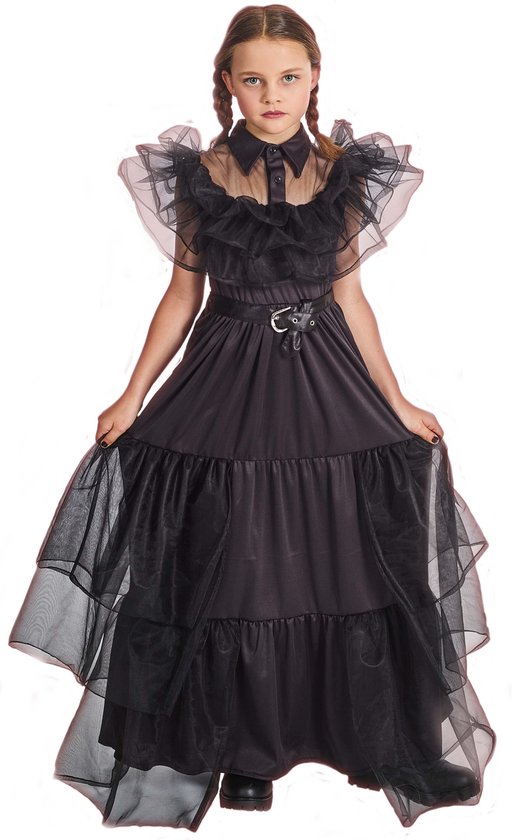 Baljurk wednesday voor kinderen maat 140 - halloween jurk meisjes | bol