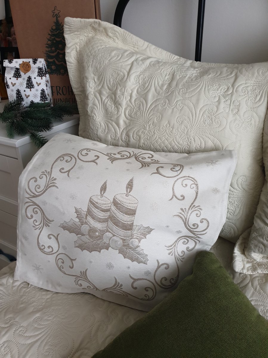 Kussenhoes Gobelinstof Kerst kaarsen lurex Christmas met rits 45*45cm