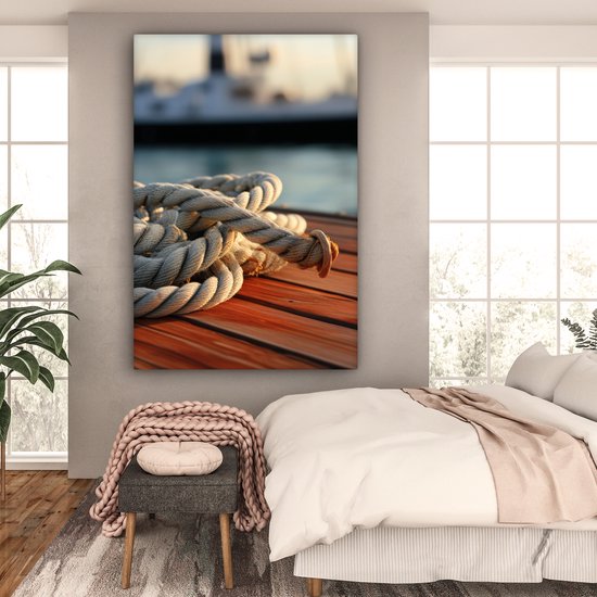Tableau sur toile 120x180 cm - Décoration murale Corde - Bateau - Maritime - Bois - Port - Décoration murale salon - Décoration chambre - Accessoires chambre - Peintures