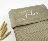 Babydeken met naam - jongen Jules - Olijfgroen - Jollein ledikantdeken - Wiegdeken - Babydeken - Jollein deken - Ledikant deken