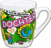Mok - Toffeemix - Voor de allerliefste Dochter - Cartoon - In cadeauverpakking met gekleurd krullint