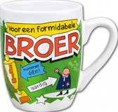 Mok - Bonbons - Voor een formidabele Broer - Cartoon - In cadeauverpakking met gekleurd lint
