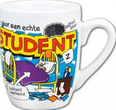 Mok - Drop - Voor een echte student - Cartoon - In cadeauverpakking met gekleurd lint