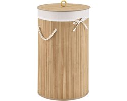 Bamboe Wasmand Curly - 55 Liter - Natuurkleur - Incl. Waszak & Deksel