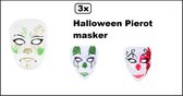 3x Masker Halloween pierrot green-red-gold/green transparant - Halloween horror griezel creepy thema feest party verjaardag evenement