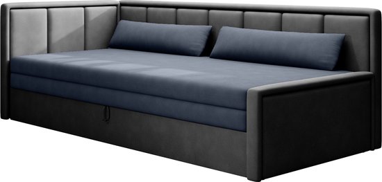 3-zitsbank van Velvet voor woonkamer, slaapbank, sofa met slaapfunctie en opbergruimte, moderne bank, 3-zits - 214x77x82 cm - FULO (Links, Grijs + donkerblauw - Poco 40 + 4)