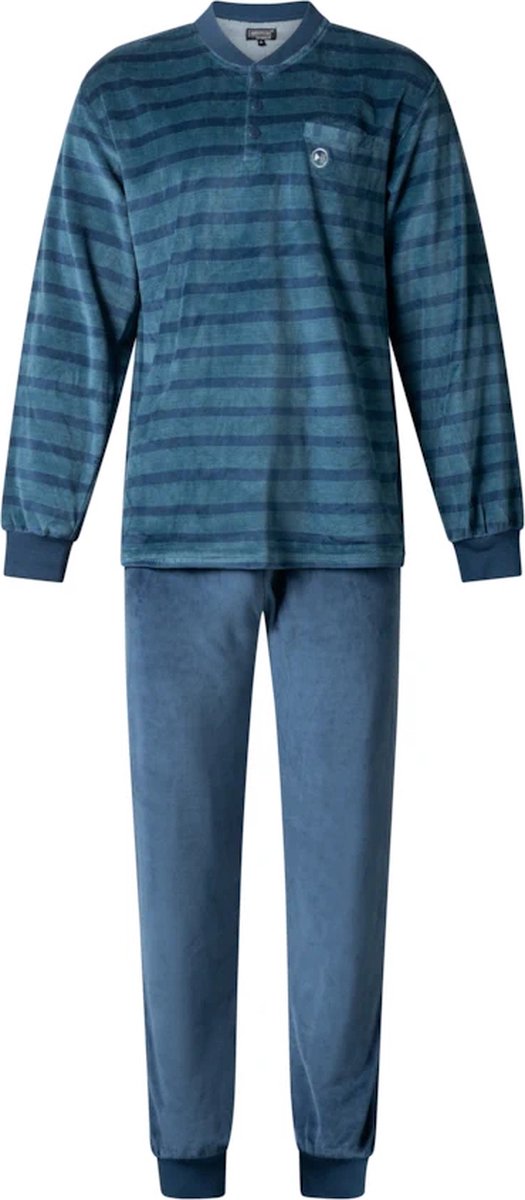 Outfitter heren pyjama velours | MAAT M | knoop | Play | blauw