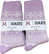 Sukats® Huissokken - 2 Paar - Maat 35-38 - Lila - Huissokken Dames - Warme Sokken - Wollen Sokken - Slofsokken - Bedsokken - Meerdere Maten en Varianten