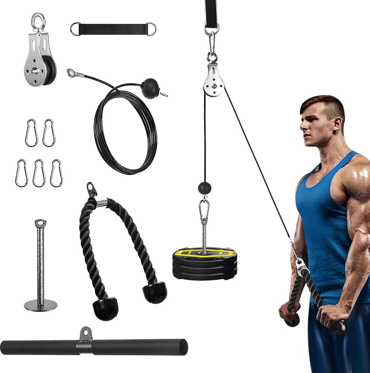 Kabeltrein fitness DIY kabellat fitness biceps tapijt trainingsapparaat kabel katrolsysteem lattrekmachine arm krachttraining home gym trainingsapparaat