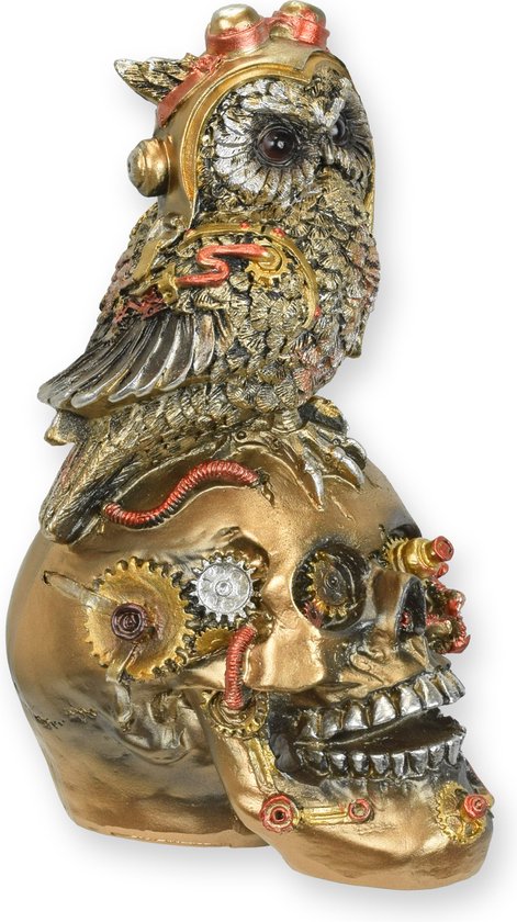 Steampunk schedel met uil decoratie