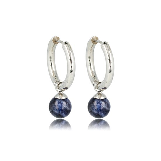 *Zilverkleurige oorbel Sodalite edelstenen balletje - Zilverkleurige oorringen met Sodalite balletje - Met luxe cadeauverpakking