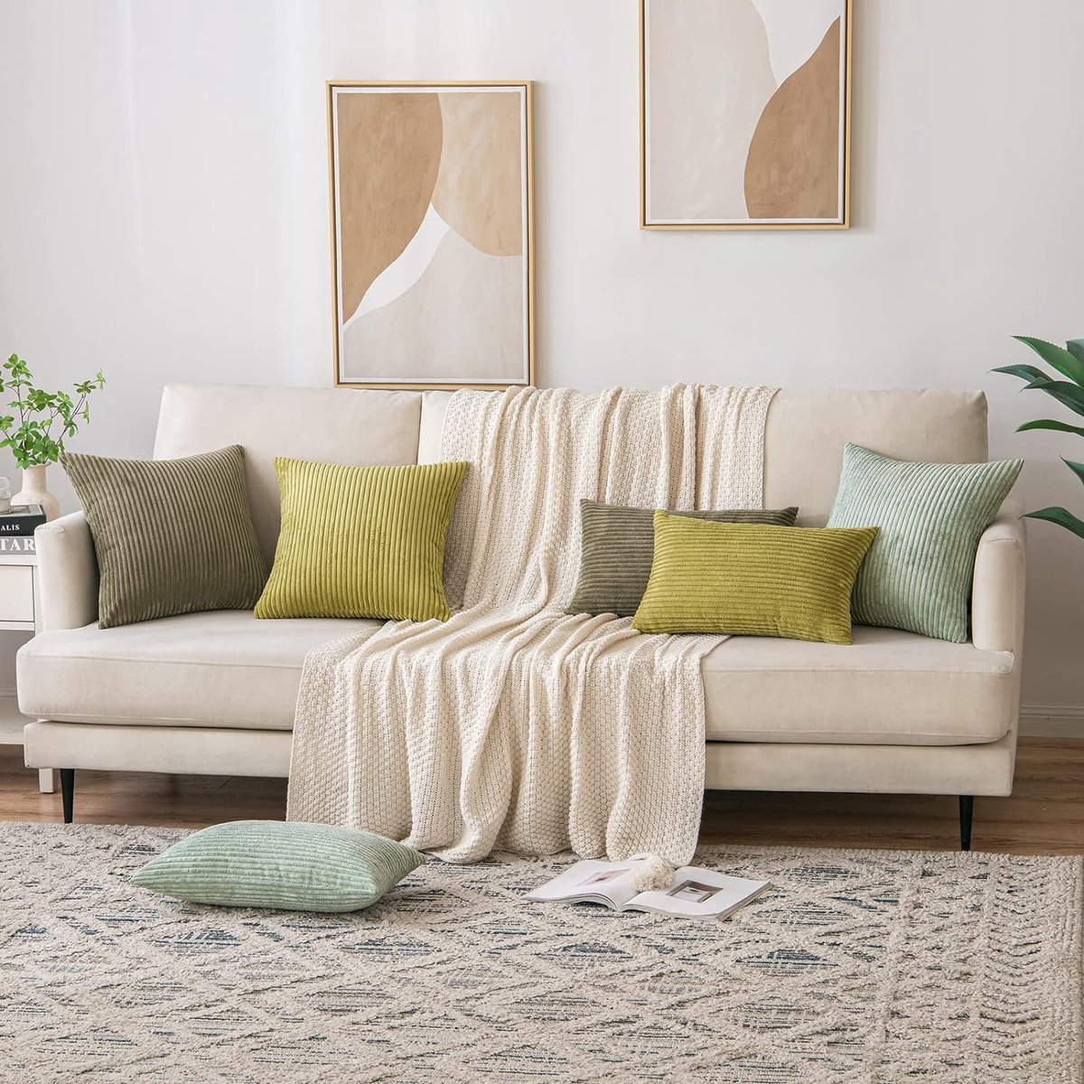 Housse De Coussin Feuilles 50X50 Cm, Lot De 4 Art Moderne Feuilles Vertes Bleues Housses De