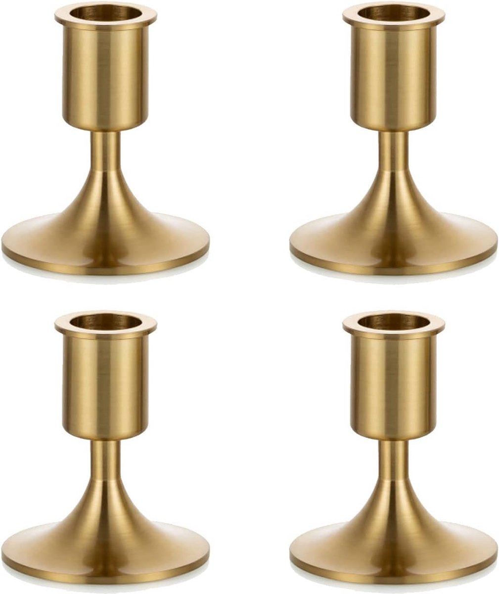 Kandelaar kaarsenhouder gouden staafkaarsen - set van 4 kaarsen standaard decoratie Kerstmis metaal voor puntige kaarsen ijzer vintage retro voor bruiloft Thanksgiving Advent tafeldecoratie